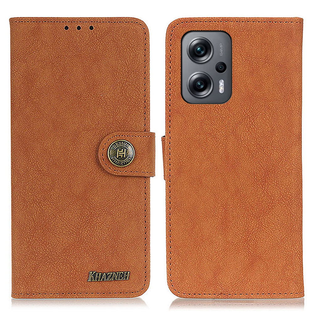KHAZHEN For Xiaomi Redmi Note 12 Turbo / Poco F5 5G Stitching Retro Phone Case Split Leather Wallet Protective Stand Cover