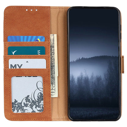 KHAZHEN For Xiaomi Redmi Note 12 Turbo / Poco F5 5G Stitching Retro Phone Case Split Leather Wallet Protective Stand Cover