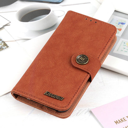 KHAZHEN For Xiaomi Redmi Note 12 Turbo / Poco F5 5G Stitching Retro Phone Case Split Leather Wallet Protective Stand Cover