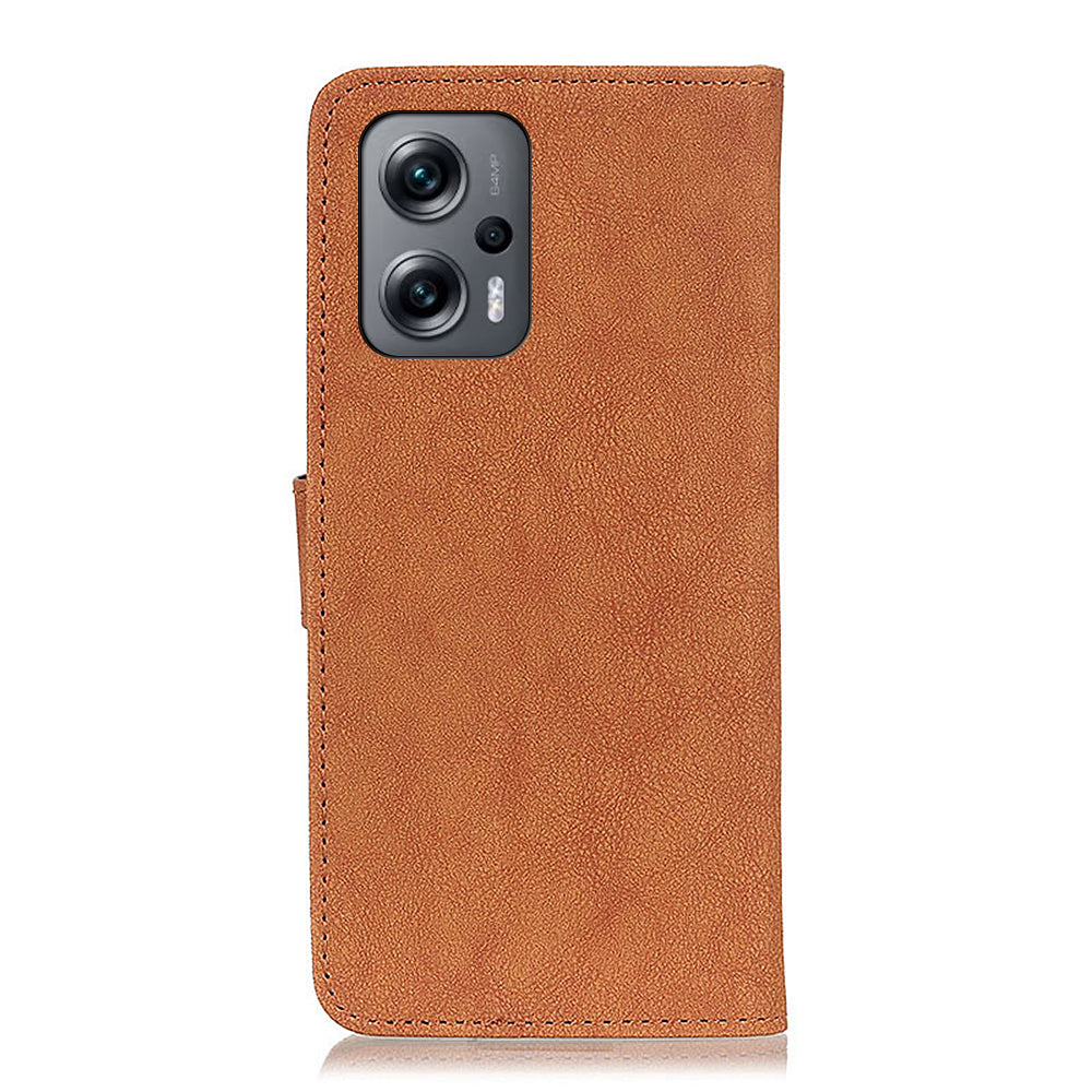KHAZHEN For Xiaomi Redmi Note 12 Turbo / Poco F5 5G Stitching Retro Phone Case Split Leather Wallet Protective Stand Cover