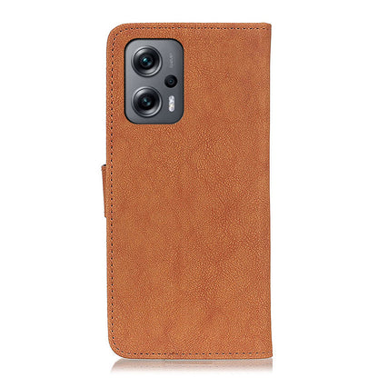 KHAZHEN For Xiaomi Redmi Note 12 Turbo / Poco F5 5G Stitching Retro Phone Case Split Leather Wallet Protective Stand Cover