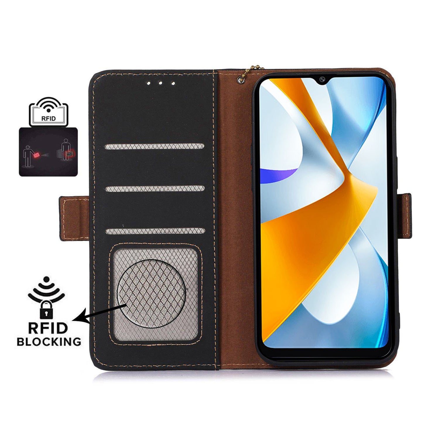 For Xiaomi Redmi Note 12 Turbo / Poco F5 5G RFID Blocking Phone Case Genuine Cow Leather Stand Wallet Protective Cover