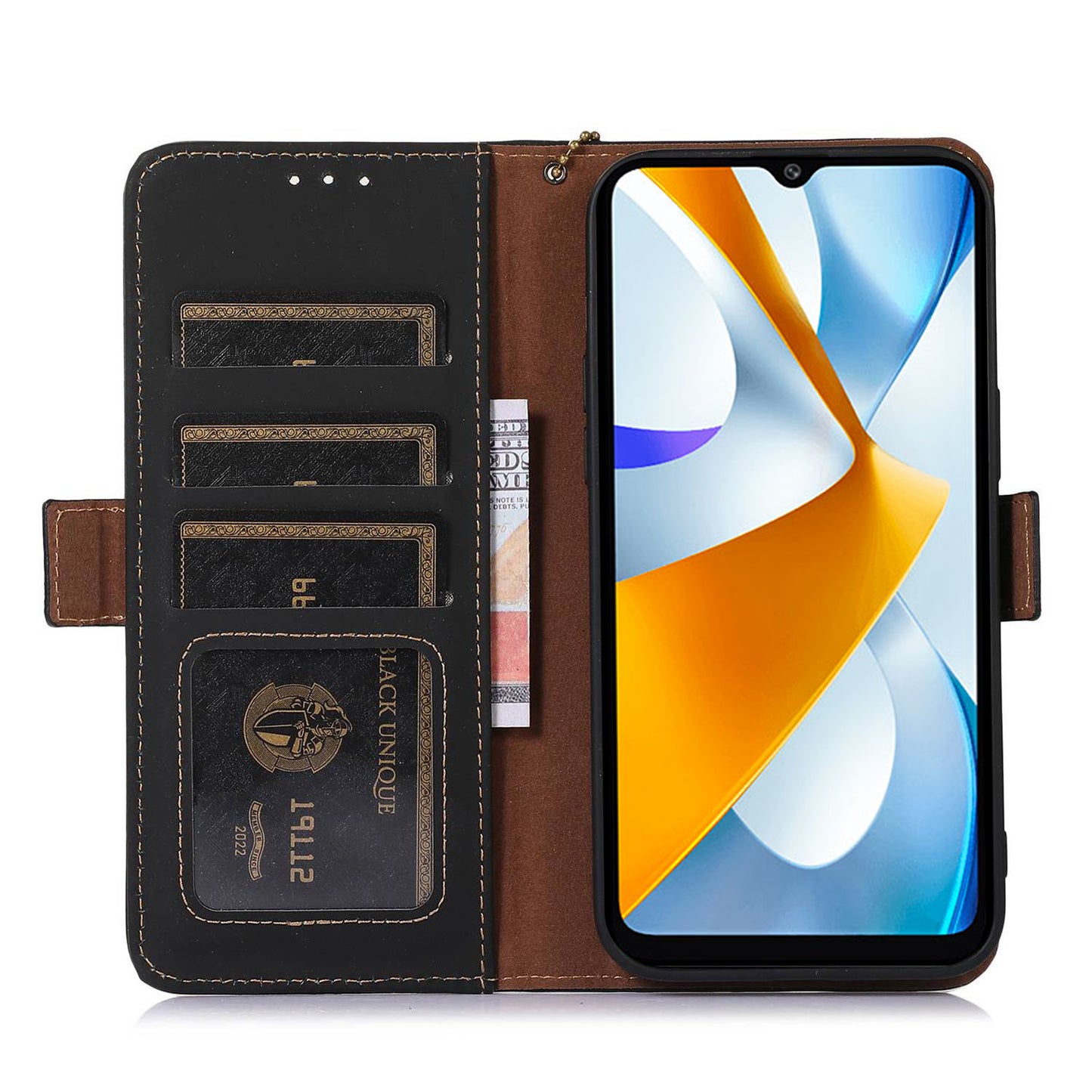 For Xiaomi Redmi Note 12 Turbo / Poco F5 5G RFID Blocking Phone Case Genuine Cow Leather Stand Wallet Protective Cover