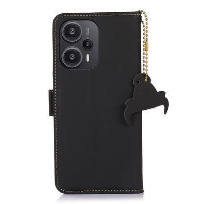 For Xiaomi Redmi Note 12 Turbo / Poco F5 5G RFID Blocking Phone Case Genuine Cow Leather Stand Wallet Protective Cover