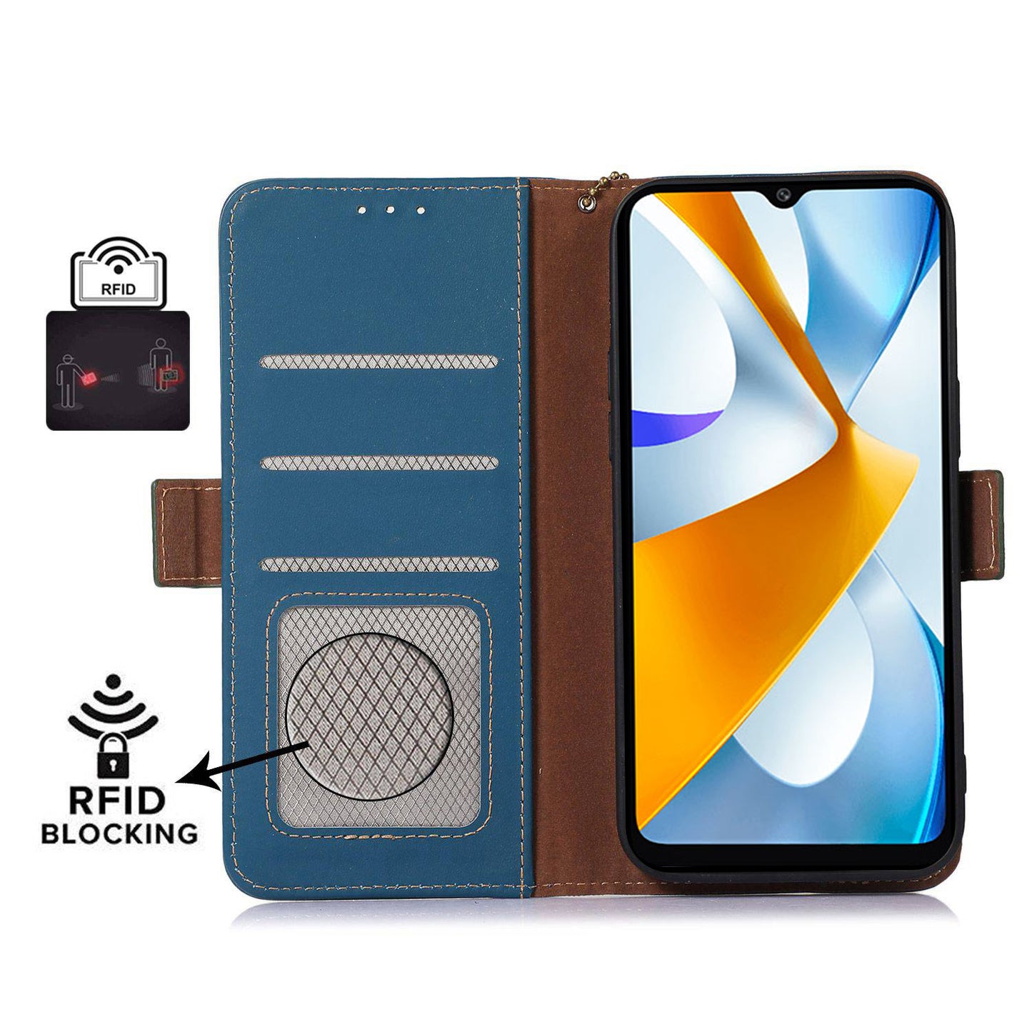 For Xiaomi Redmi Note 12 Turbo / Poco F5 5G RFID Blocking Phone Case Genuine Cow Leather Stand Wallet Protective Cover