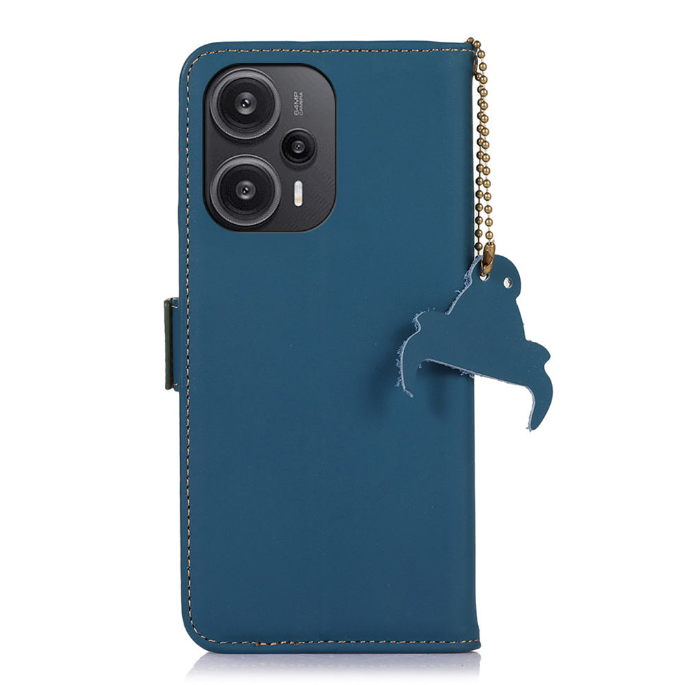 For Xiaomi Redmi Note 12 Turbo / Poco F5 5G RFID Blocking Phone Case Genuine Cow Leather Stand Wallet Protective Cover