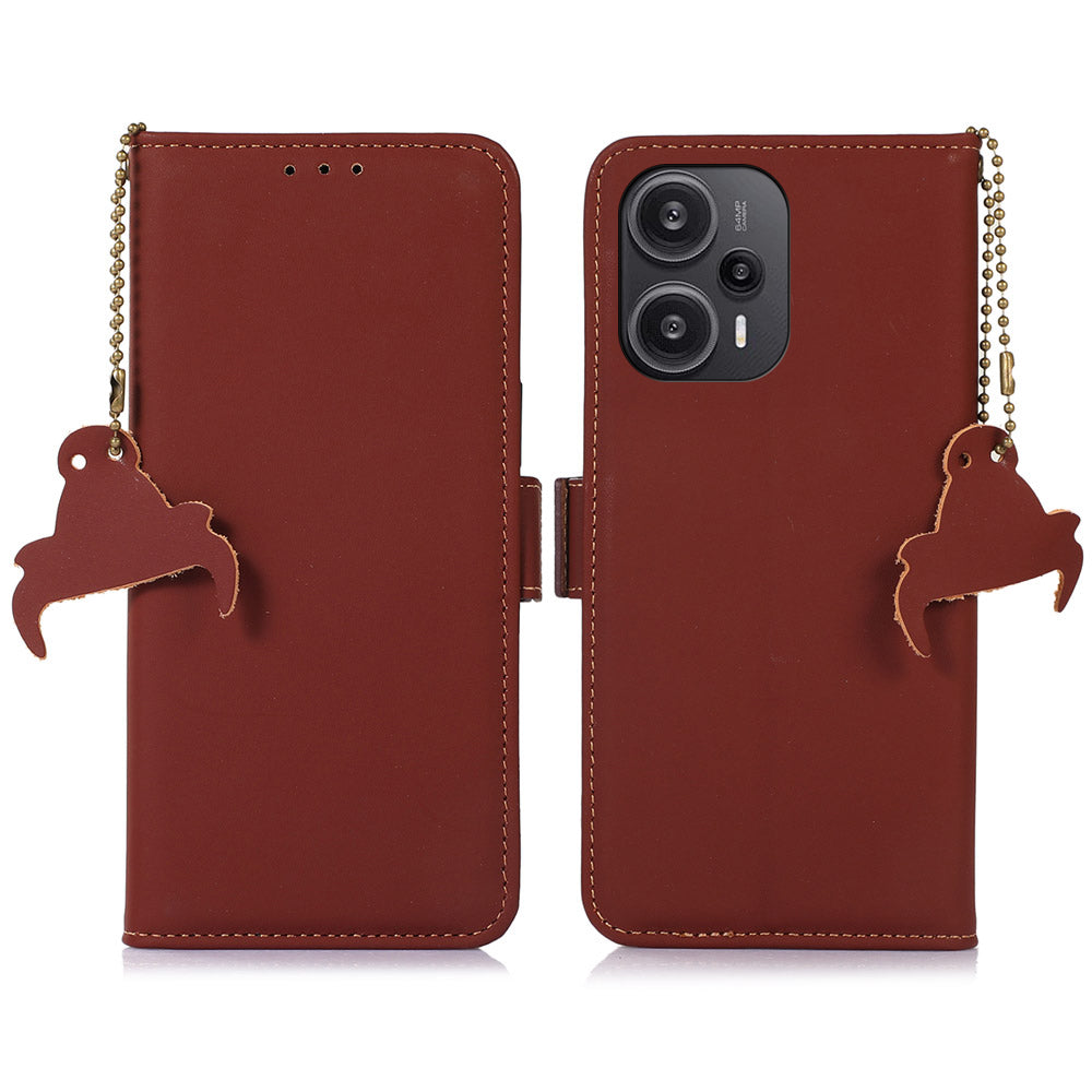 For Xiaomi Redmi Note 12 Turbo / Poco F5 5G RFID Blocking Phone Case Genuine Cow Leather Stand Wallet Protective Cover