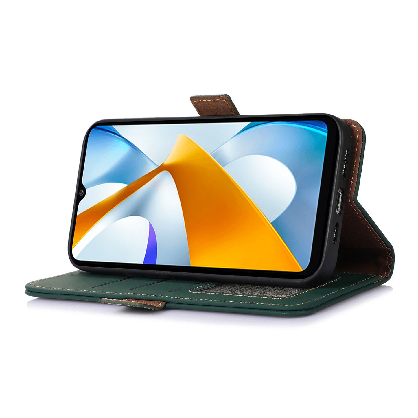 For Xiaomi Redmi Note 12 Turbo / Poco F5 5G RFID Blocking Phone Case Genuine Cow Leather Stand Wallet Protective Cover