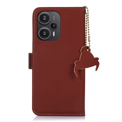 For Xiaomi Redmi Note 12 Turbo / Poco F5 5G RFID Blocking Phone Case Genuine Cow Leather Stand Wallet Protective Cover