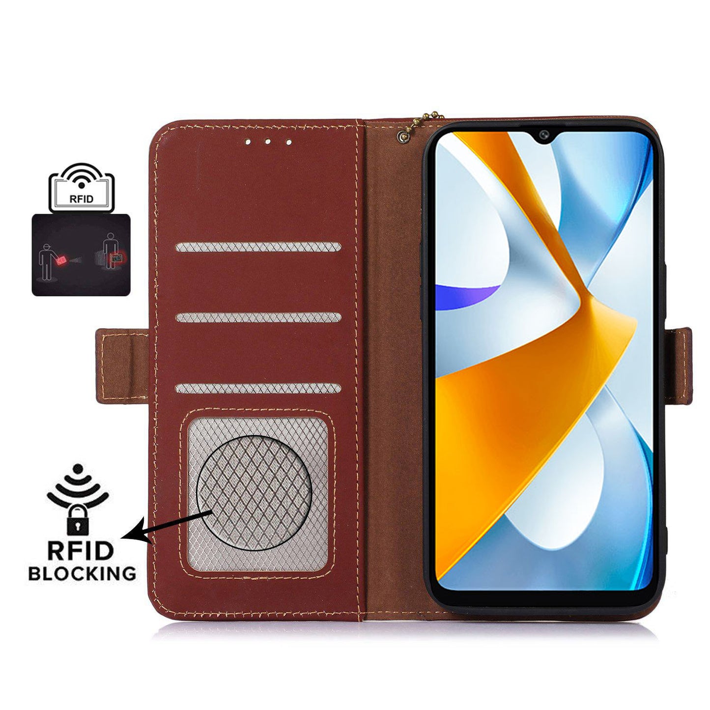 For Xiaomi Redmi Note 12 Turbo / Poco F5 5G RFID Blocking Phone Case Genuine Cow Leather Stand Wallet Protective Cover