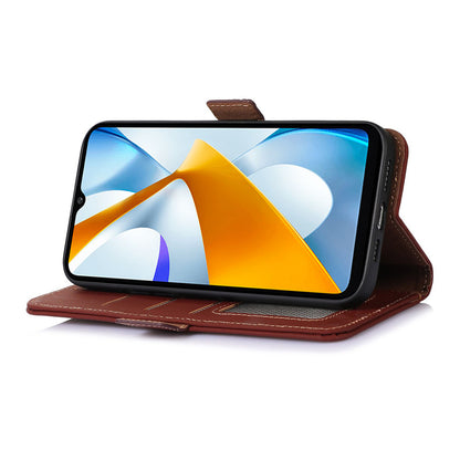 For Xiaomi Redmi Note 12 Turbo / Poco F5 5G RFID Blocking Phone Case Genuine Cow Leather Stand Wallet Protective Cover