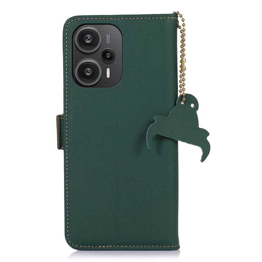 For Xiaomi Redmi Note 12 Turbo / Poco F5 5G RFID Blocking Phone Case Genuine Cow Leather Stand Wallet Protective Cover