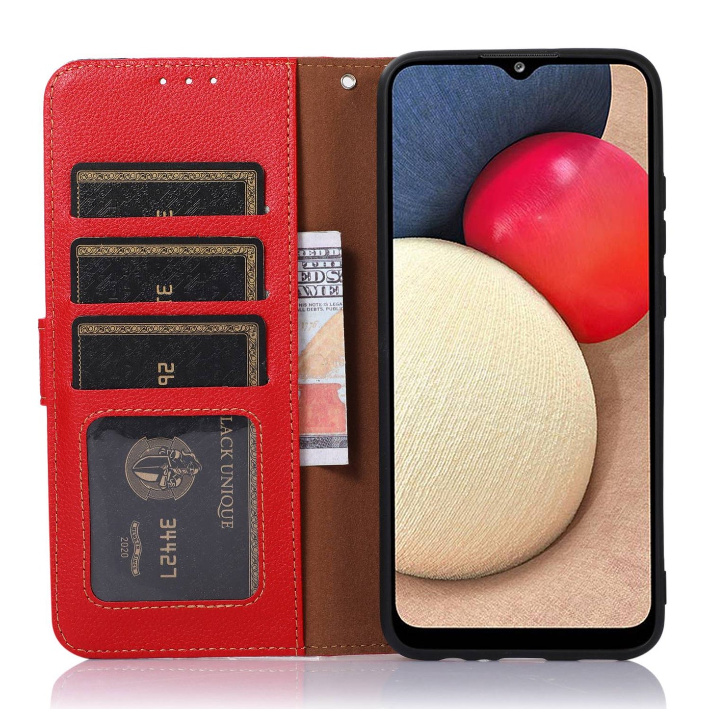 KHAZNEH For Nokia C32 Litchi Texture RFID Blocking Phone Case Leather Wallet Stand Anti-drop Cover
