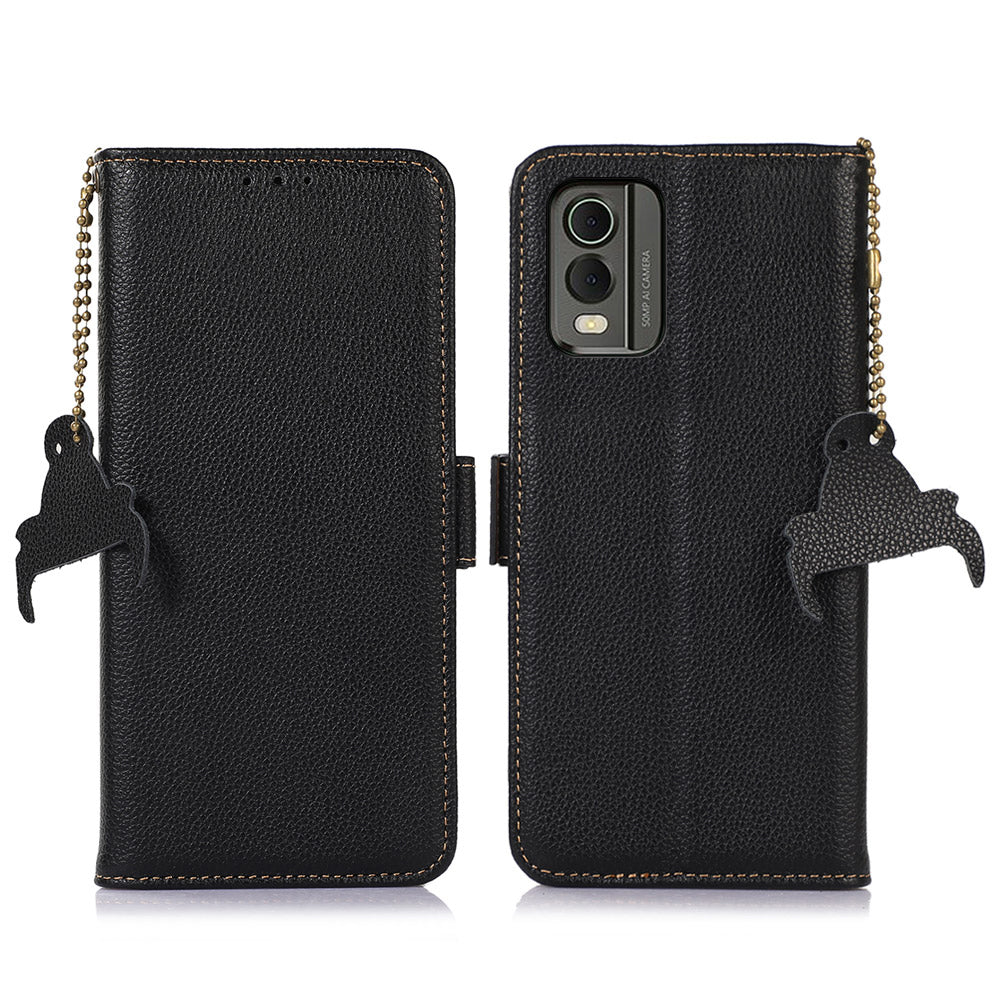 For Nokia C32 RFID Blocking Phone Cover Genuine Cow Leather Phone Case with Stand Wallet