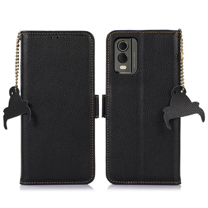 For Nokia C32 RFID Blocking Phone Cover Genuine Cow Leather Phone Case with Stand Wallet