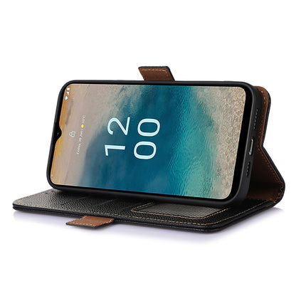 For Nokia C32 RFID Blocking Phone Cover Genuine Cow Leather Phone Case with Stand Wallet