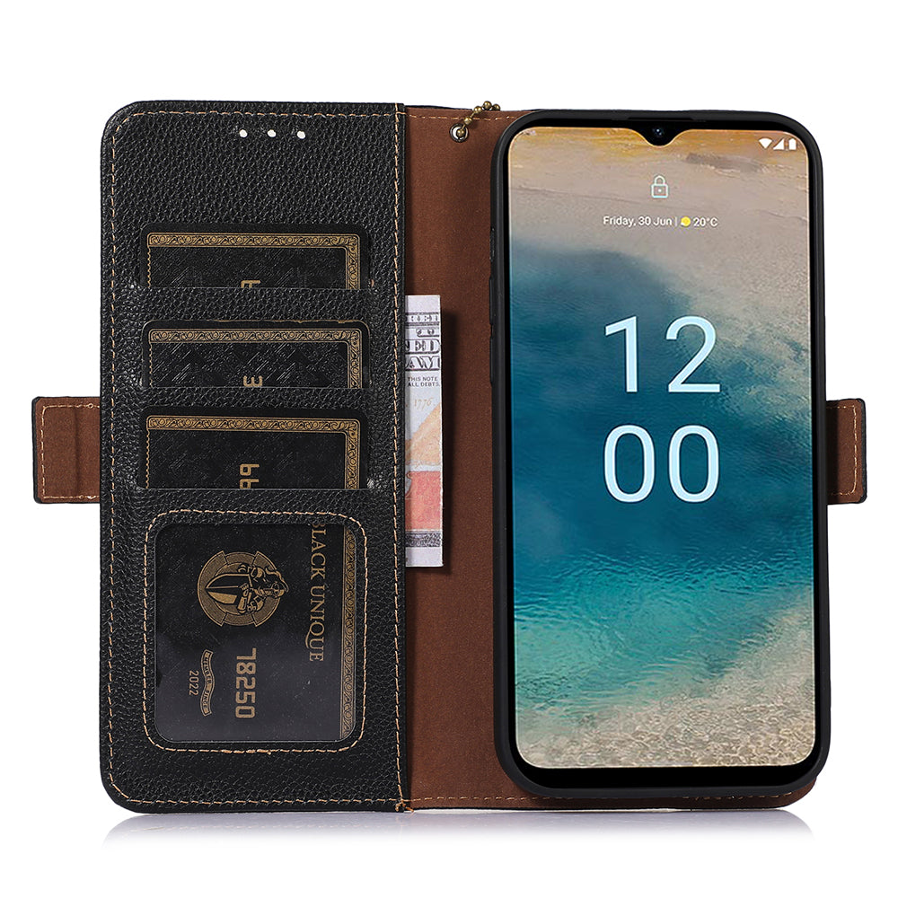 For Nokia C32 RFID Blocking Phone Cover Genuine Cow Leather Phone Case with Stand Wallet
