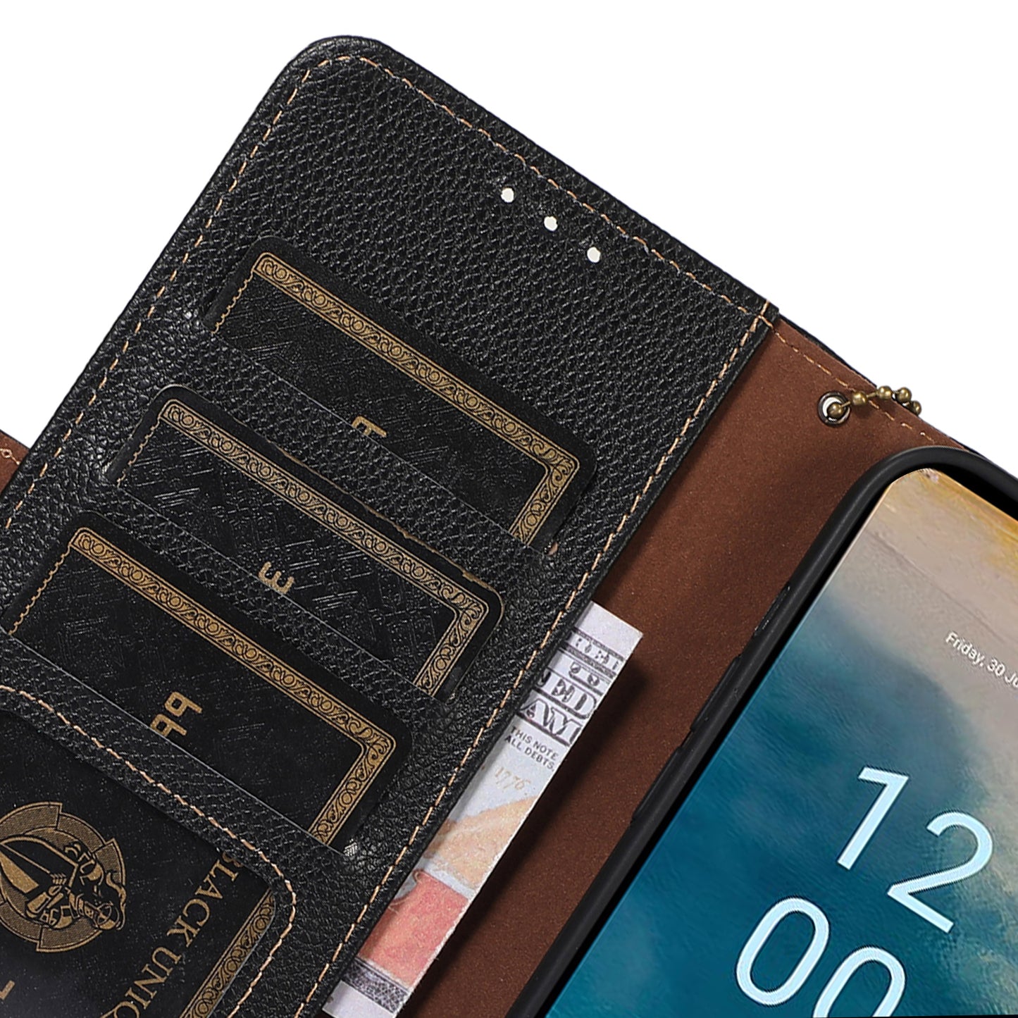 For Nokia C32 RFID Blocking Phone Cover Genuine Cow Leather Phone Case with Stand Wallet