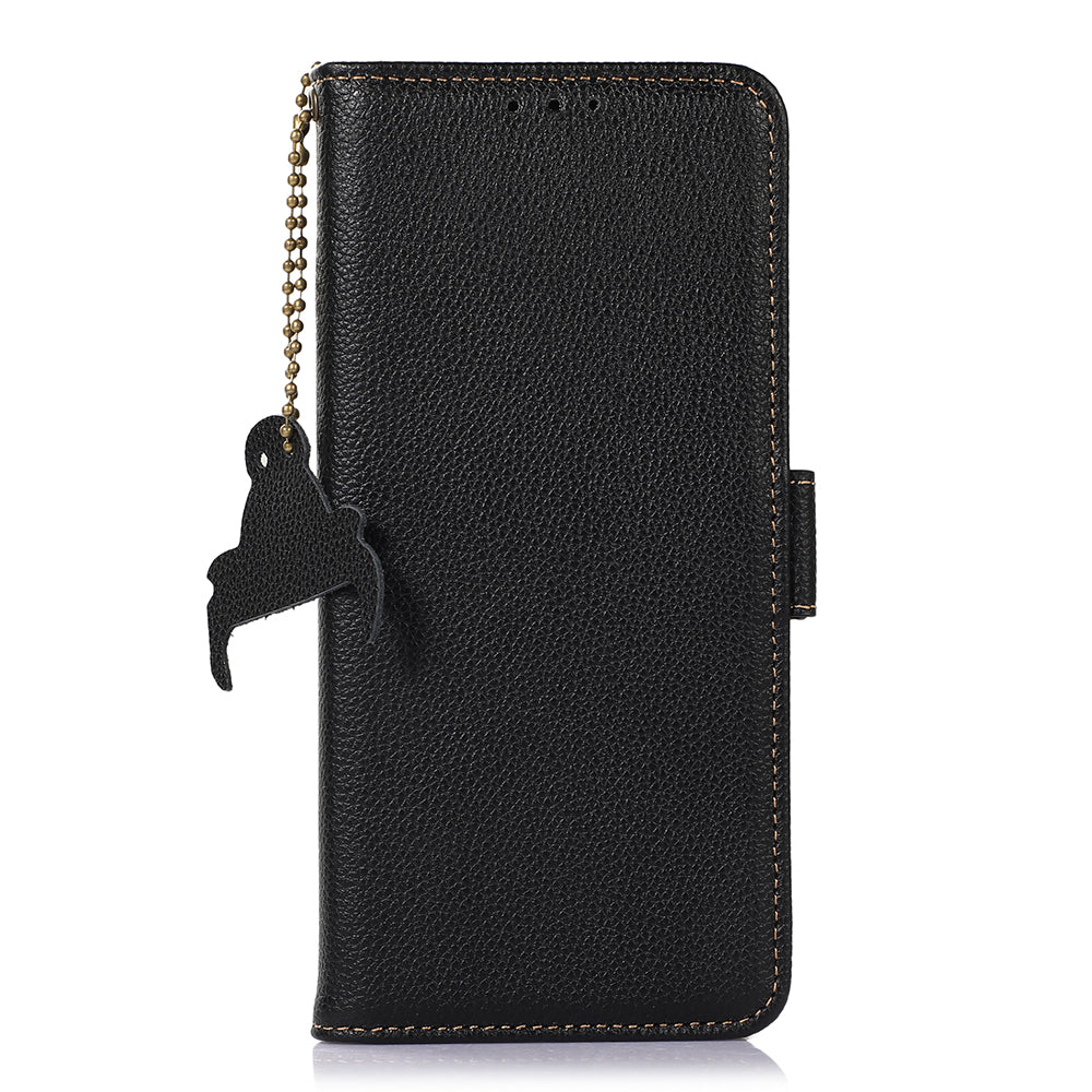 For Nokia C32 RFID Blocking Phone Cover Genuine Cow Leather Phone Case with Stand Wallet