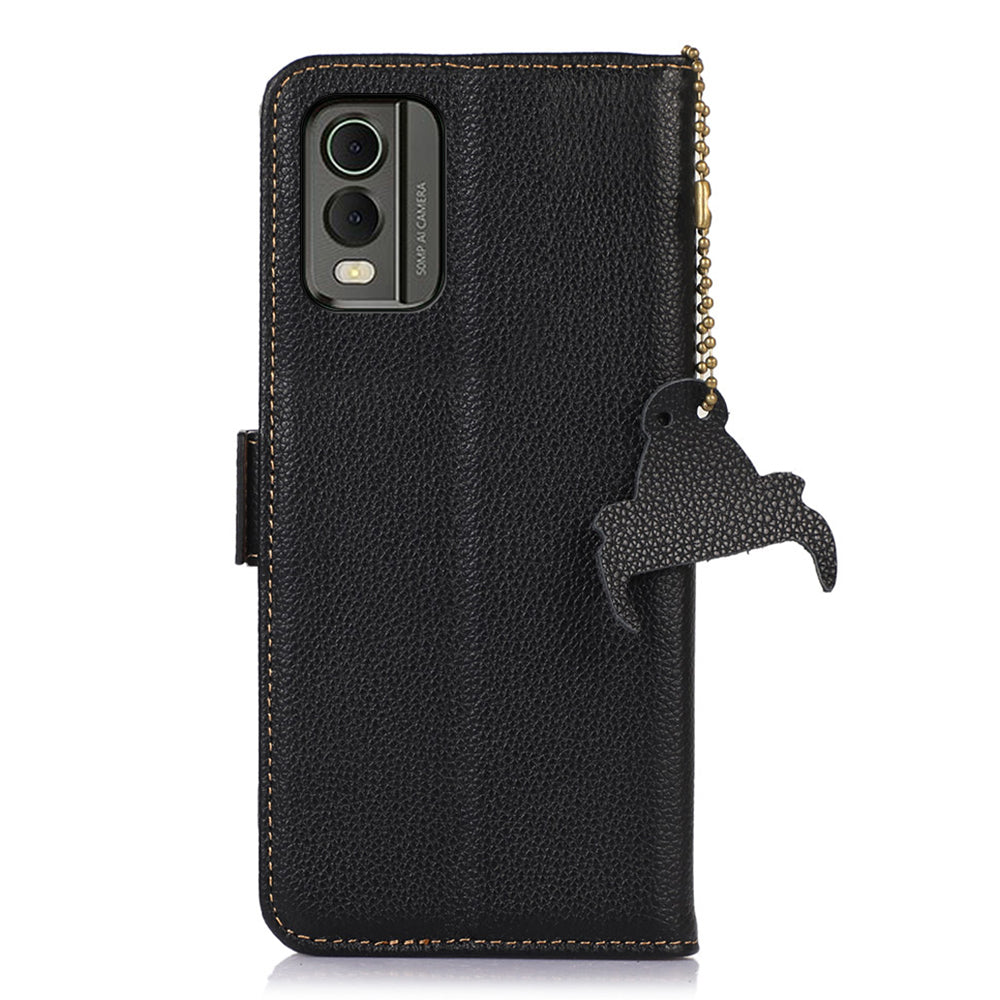 For Nokia C32 RFID Blocking Phone Cover Genuine Cow Leather Phone Case with Stand Wallet