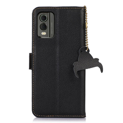 For Nokia C32 RFID Blocking Phone Cover Genuine Cow Leather Phone Case with Stand Wallet