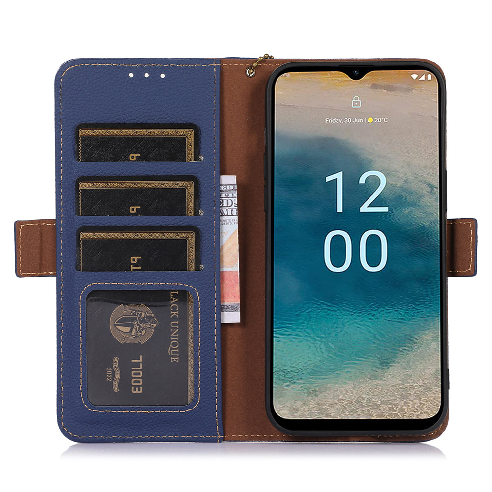 For Nokia C32 RFID Blocking Phone Cover Genuine Cow Leather Phone Case with Stand Wallet