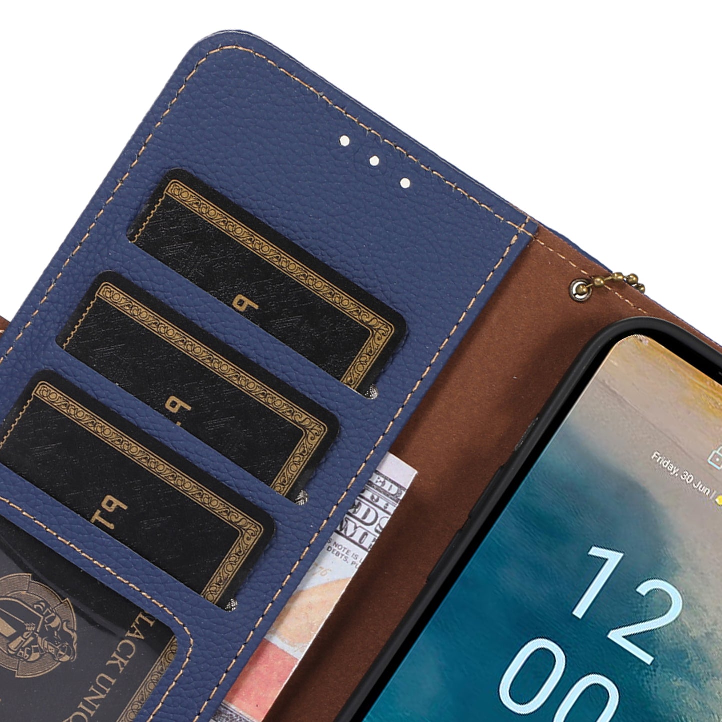 For Nokia C32 RFID Blocking Phone Cover Genuine Cow Leather Phone Case with Stand Wallet