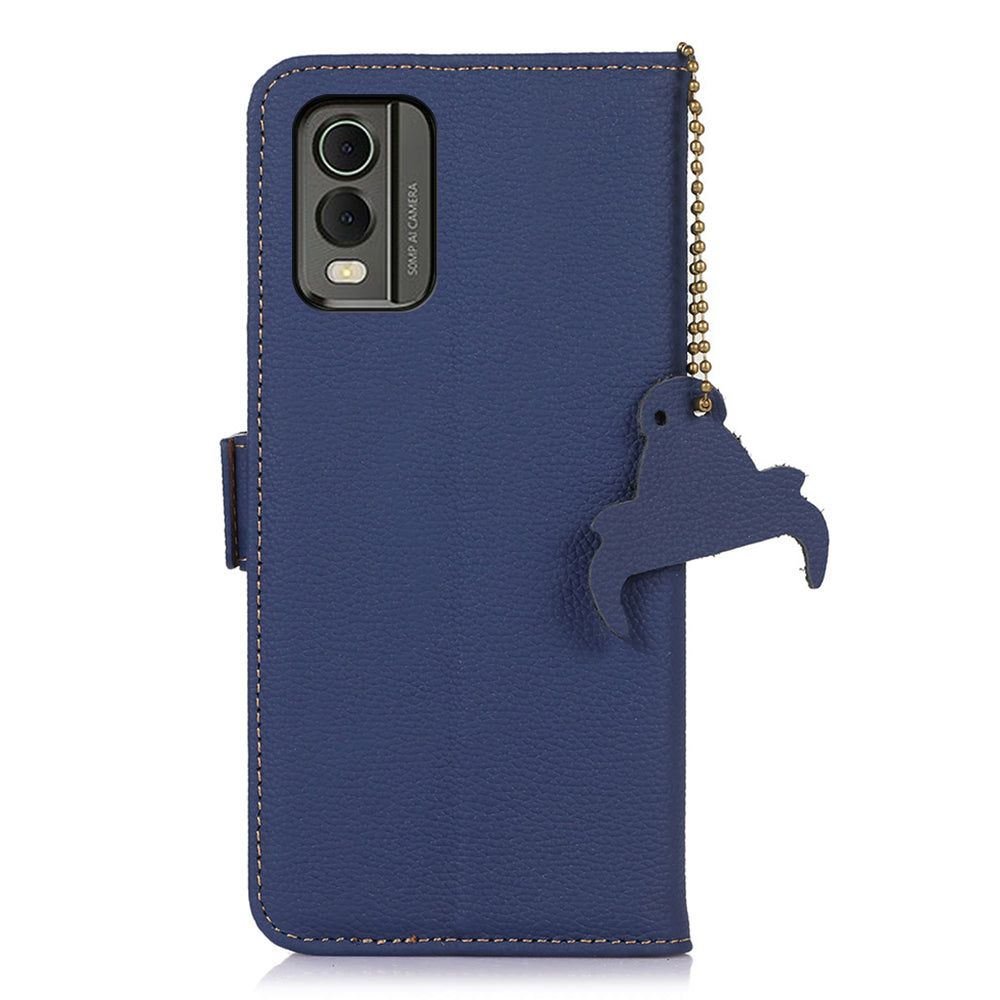 For Nokia C32 RFID Blocking Phone Cover Genuine Cow Leather Phone Case with Stand Wallet