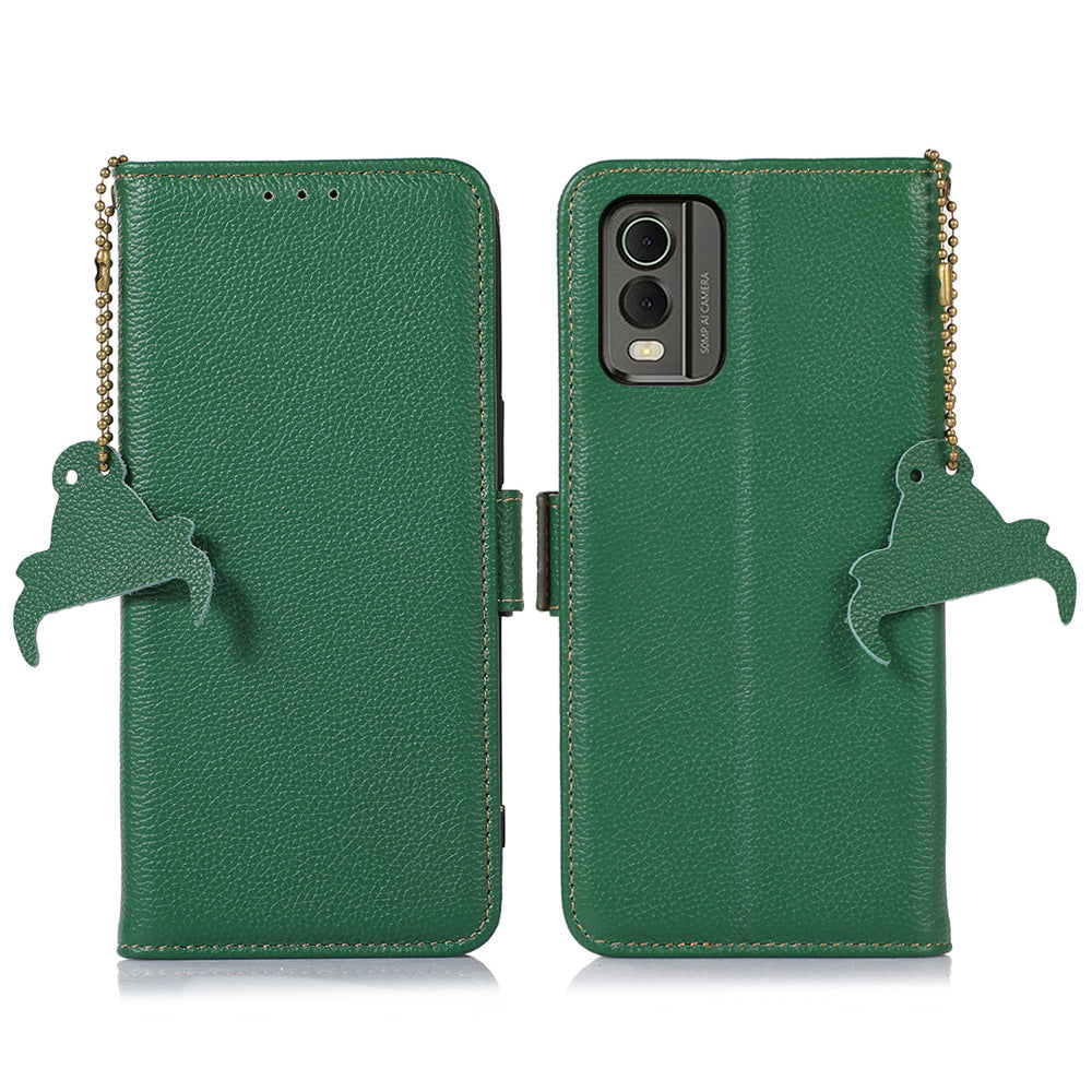For Nokia C32 RFID Blocking Phone Cover Genuine Cow Leather Phone Case with Stand Wallet