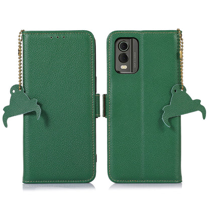 For Nokia C32 RFID Blocking Phone Cover Genuine Cow Leather Phone Case with Stand Wallet