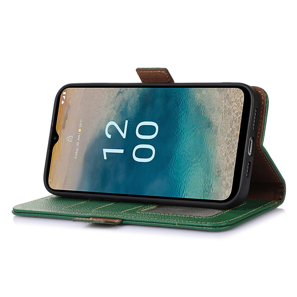 For Nokia C32 RFID Blocking Phone Cover Genuine Cow Leather Phone Case with Stand Wallet