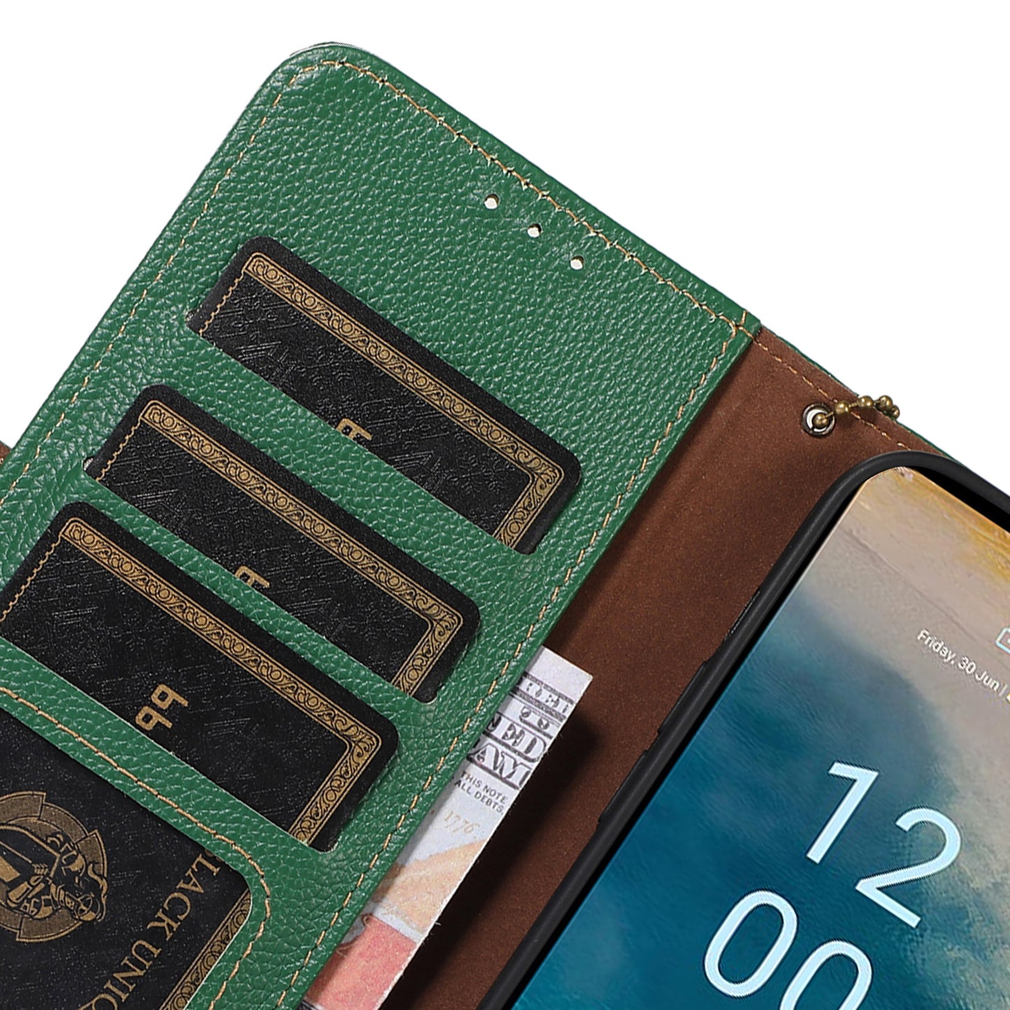 For Nokia C32 RFID Blocking Phone Cover Genuine Cow Leather Phone Case with Stand Wallet