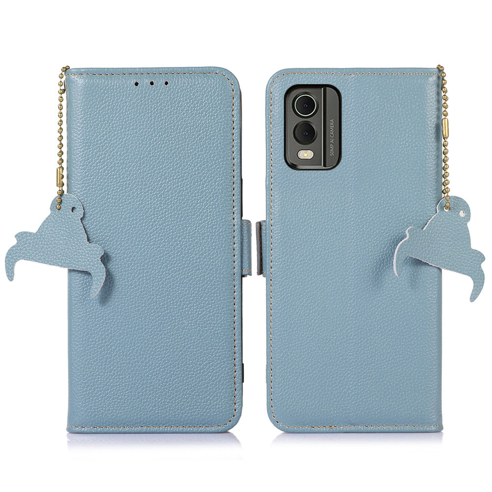 For Nokia C32 RFID Blocking Phone Cover Genuine Cow Leather Phone Case with Stand Wallet