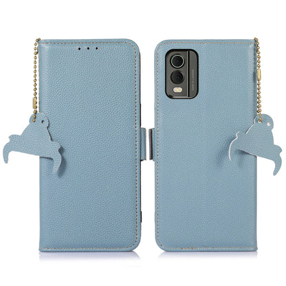For Nokia C32 RFID Blocking Phone Cover Genuine Cow Leather Phone Case with Stand Wallet