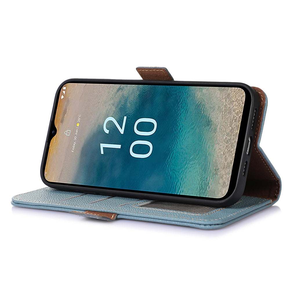 For Nokia C32 RFID Blocking Phone Cover Genuine Cow Leather Phone Case with Stand Wallet