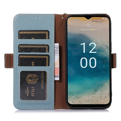 For Nokia C32 RFID Blocking Phone Cover Genuine Cow Leather Phone Case with Stand Wallet