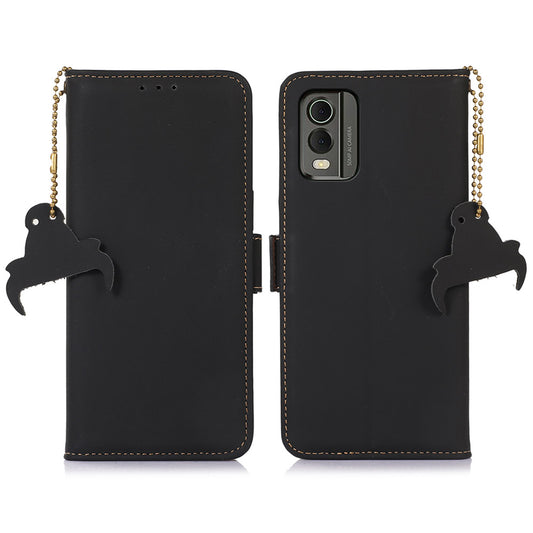 For Nokia C32 Stand Wallet RFID Blocking Phone Case Genuine Cow Leather Smartphone Cover