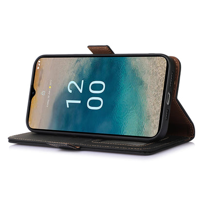 For Nokia C32 Stand Wallet RFID Blocking Phone Case Genuine Cow Leather Smartphone Cover