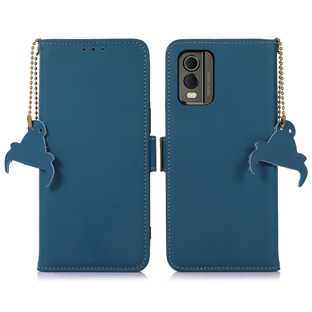 For Nokia C32 Stand Wallet RFID Blocking Phone Case Genuine Cow Leather Smartphone Cover