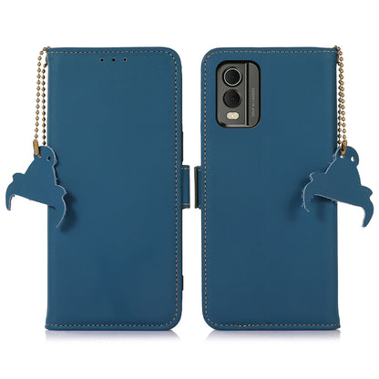 For Nokia C32 Stand Wallet RFID Blocking Phone Case Genuine Cow Leather Smartphone Cover