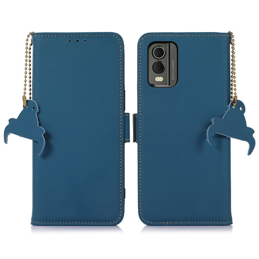 For Nokia C32 Stand Wallet RFID Blocking Phone Case Genuine Cow Leather Smartphone Cover