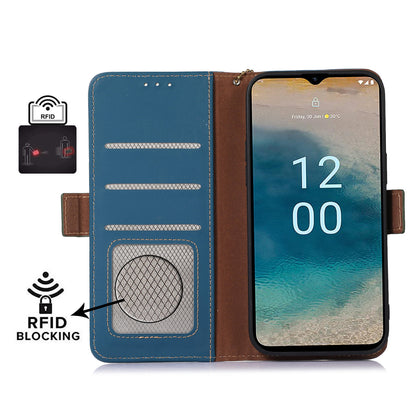 For Nokia C32 Stand Wallet RFID Blocking Phone Case Genuine Cow Leather Smartphone Cover