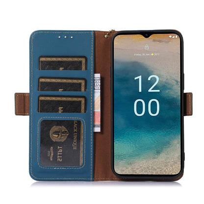 For Nokia C32 Stand Wallet RFID Blocking Phone Case Genuine Cow Leather Smartphone Cover