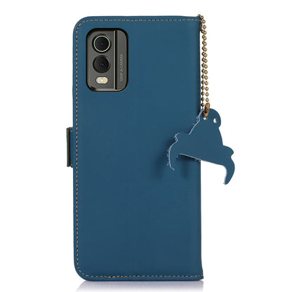 For Nokia C32 Stand Wallet RFID Blocking Phone Case Genuine Cow Leather Smartphone Cover