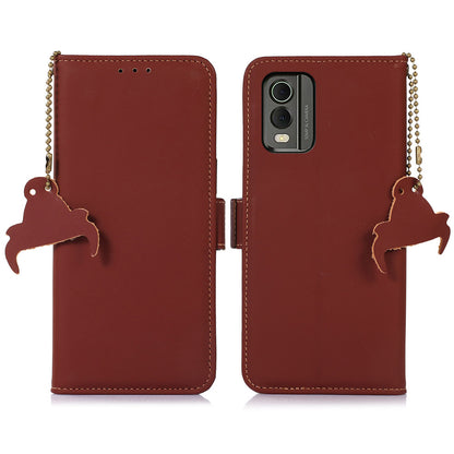 For Nokia C32 Stand Wallet RFID Blocking Phone Case Genuine Cow Leather Smartphone Cover
