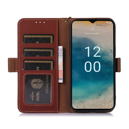 For Nokia C32 Stand Wallet RFID Blocking Phone Case Genuine Cow Leather Smartphone Cover