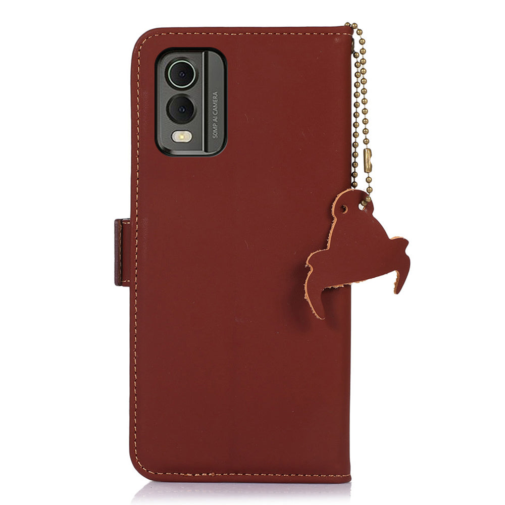 For Nokia C32 Stand Wallet RFID Blocking Phone Case Genuine Cow Leather Smartphone Cover