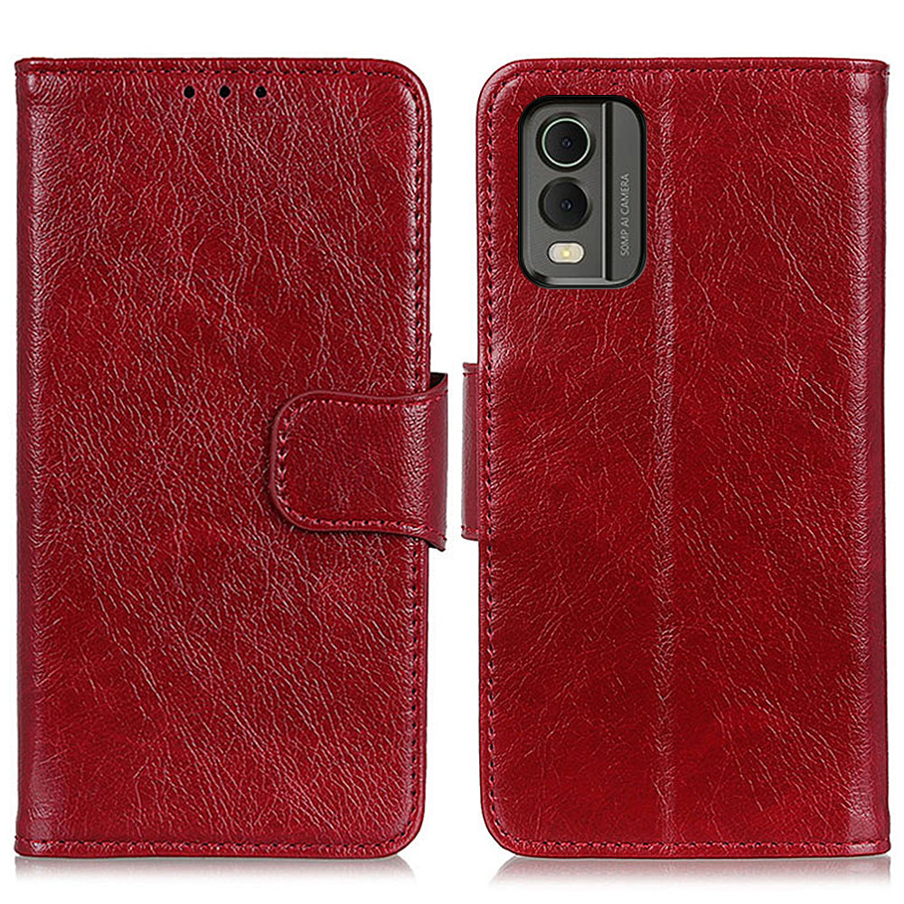 For Nokia C32 Wallet Stand Split Leather Phone Case Nappa Texture Cellphone Protective Cover