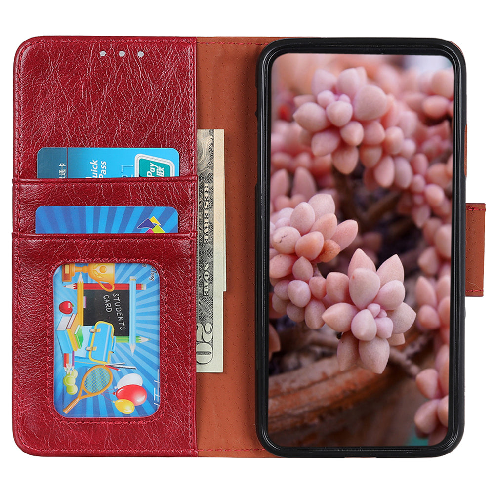For Nokia C32 Wallet Stand Split Leather Phone Case Nappa Texture Cellphone Protective Cover