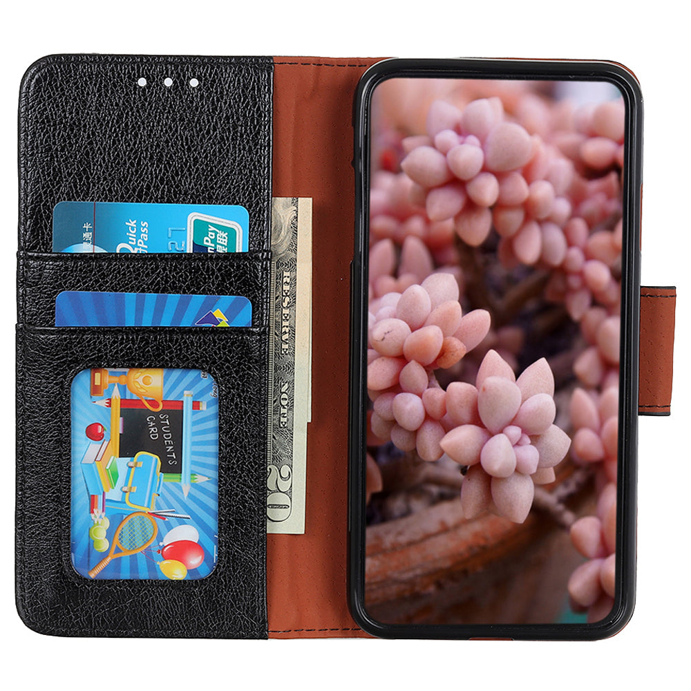 For Nokia C32 Wallet Stand Split Leather Phone Case Nappa Texture Cellphone Protective Cover